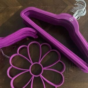 Joy Mangano felt hangers with some fading wear shades of orchid silver hardware